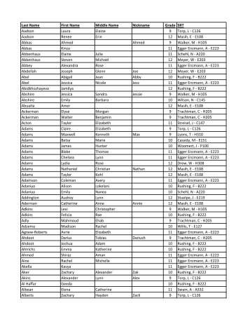 2012-13 Student Name List - HiLite