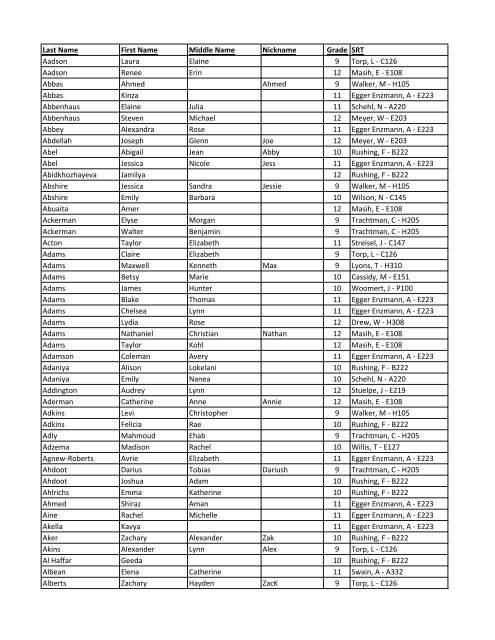 2012-13 Student Name List - HiLite