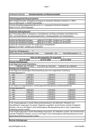 Seite 1 Tarifbereich/ Branche Reisebürobetriebe ... - Tarifregister NRW