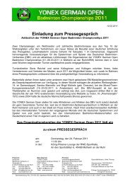Einladung zum Pressegespräch - Yonex German Open