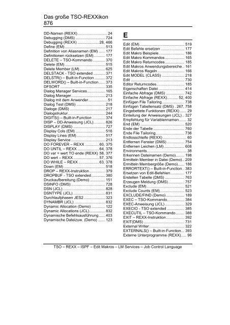 Stichwortverzeichnis - Inside z/OS - Das große TSO-REXXikon