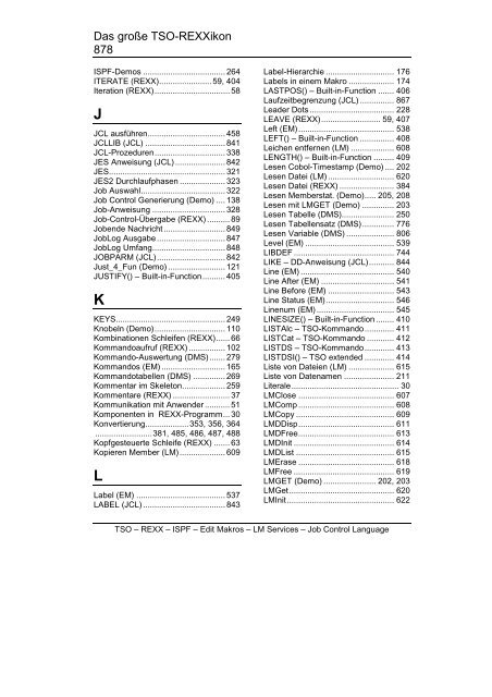 Stichwortverzeichnis - Inside z/OS - Das große TSO-REXXikon