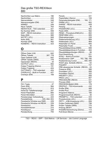 Stichwortverzeichnis - Inside z/OS - Das große TSO-REXXikon