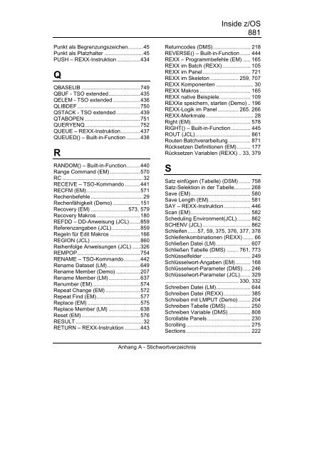 Stichwortverzeichnis - Inside z/OS - Das große TSO-REXXikon