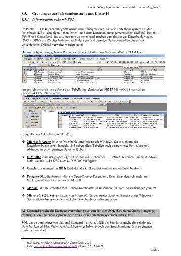 Grundlagen der Informationssuche mit SQL - Unterrichtsmaterialien ...