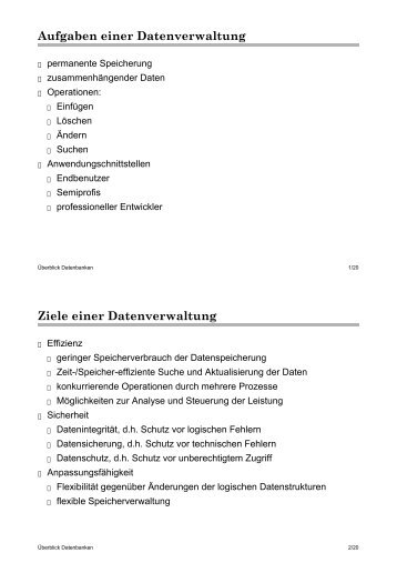 Aufgaben einer Datenverwaltung