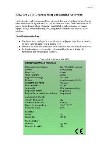 Rfa.3130 y 3131. Farola Solar con Sistema Antirrobo - Agasasl.com