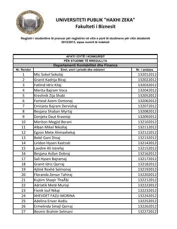 Sipas Numri te indeksit 2012-2013 1111.xlsx - Universiteti Publik ...