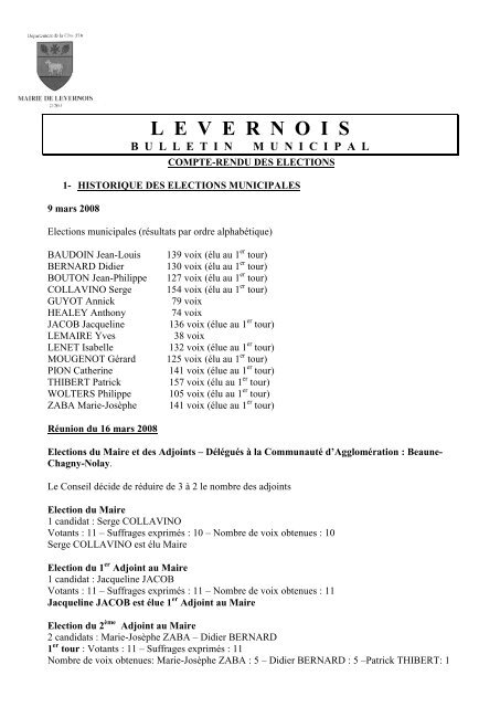 Les élections - Mairie de Levernois