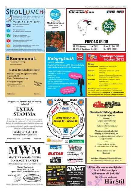 Kiruna Annonsblad vecka 38, torsdag 20 september 2012 sidan 1