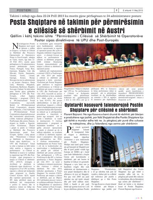 Gazeta Postieri(11 Maj 2013) - Posta Shqiptare