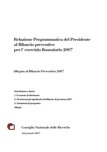 Relazione Programmatica del Presidente al Bilancio ... - Cnr