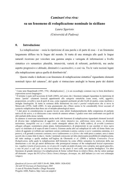 Sintassi e semantica delle costruzioni reduplicative dei dialetti ...