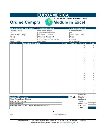 EUROAMERICA Ordine Compra Modulo in Excel