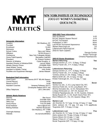 Women's Basketball Prospectus - New York Institute of Technology