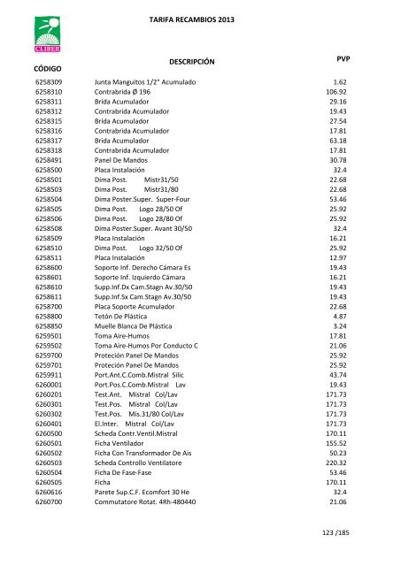 Tarifa Precios (PDF) - CliberSAT