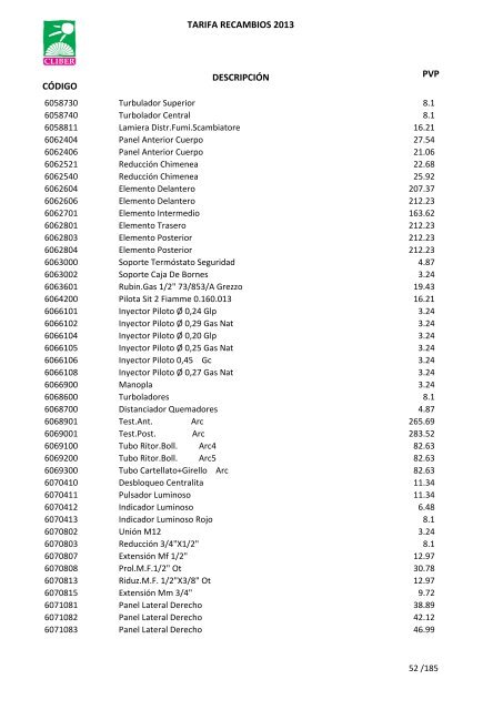 Tarifa Precios (PDF) - CliberSAT