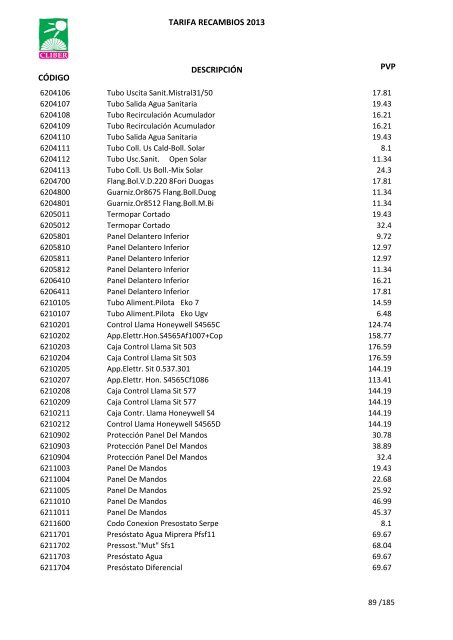 Tarifa Precios (PDF) - CliberSAT