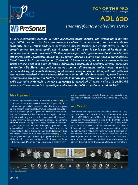 PreSonus ADL 600: Preamplificatore valvolare stereo - CubaseNet.it