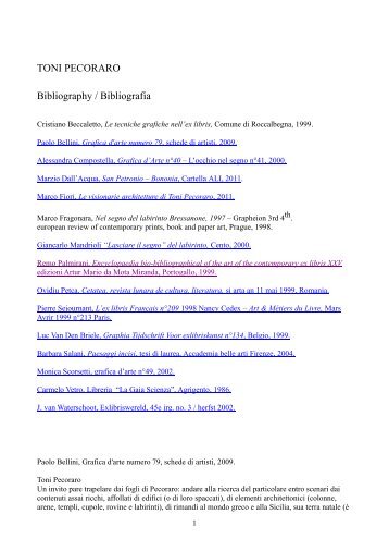 TONI PECORARO Bibliography / Bibliografia