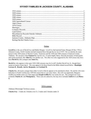 IVY/IVEY FAMILIES IN JACKSON COUNTY, ALABAMA 1816 census