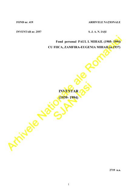 Fond personal Mihail I. Paul - Arhivele Naţionale ale României