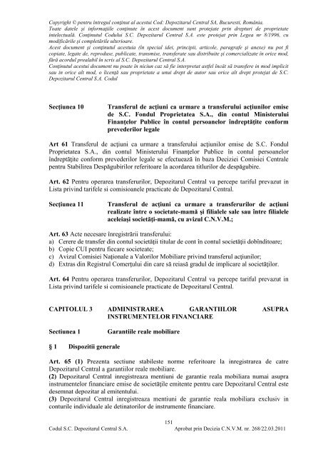 Codul Depozitarului Central (pdf) - Depozitarul Central