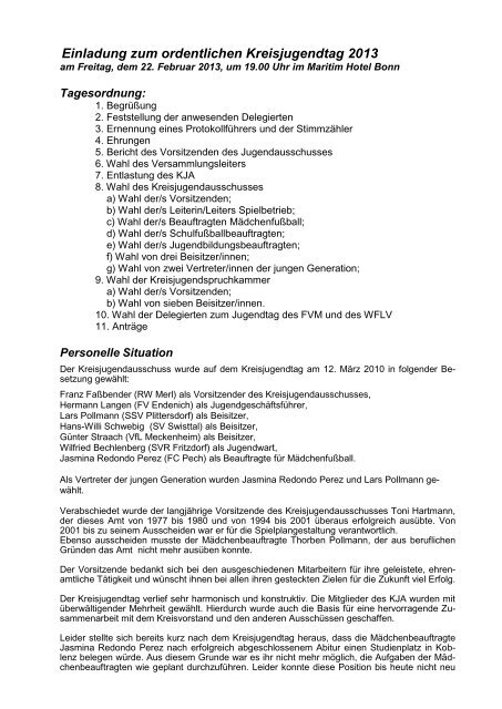 Einladung zum ordentlichen Kreisjugendtag 2004 - Fußballkreis Bonn
