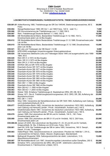 Lokomotivstationierungen, Fahrzeugstatistik ... - EMH Bude