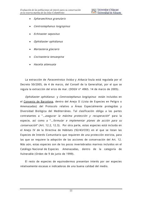 Evaluación de las especies marinas de interés ecológico del LIC de ...