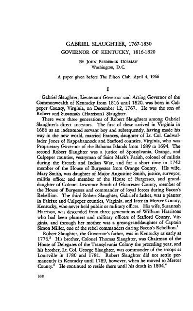 GABRIEL SLAUGHTER, 1767-1830 G•OVERNOR OF KENTUCKY ...