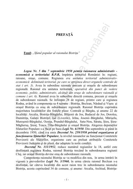 Sfatul popular al raionului Bistrita 2 1950-1968 - Arhivele Naţionale ...