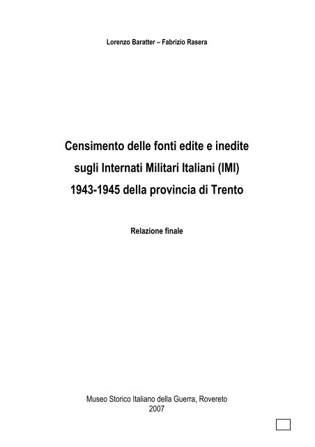Censimento fonti IMI - Museo Storico Italiano della Guerra