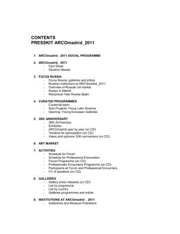 CONTENTS PRESSKIT ARCOmadrid_2011 - ifema