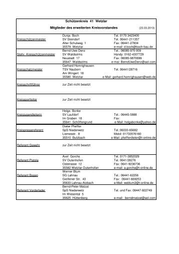 Schützenkreis 41 Wetzlar Mitglieder des Kreisvorstandes - Sk 41