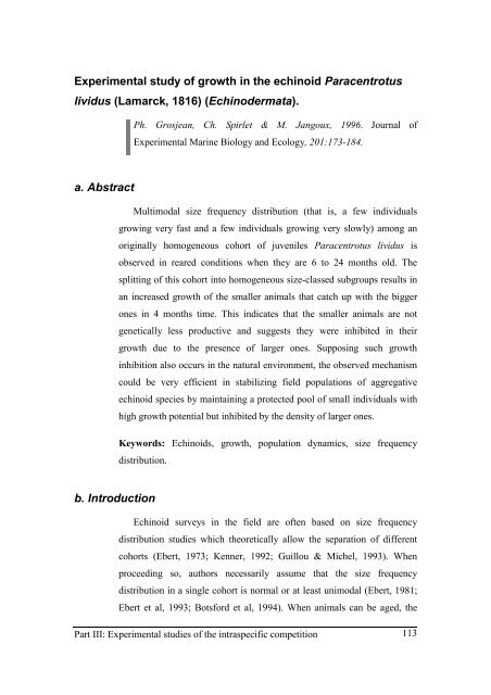 Growth model of the reared sea urchin Paracentrotus ... - SciViews