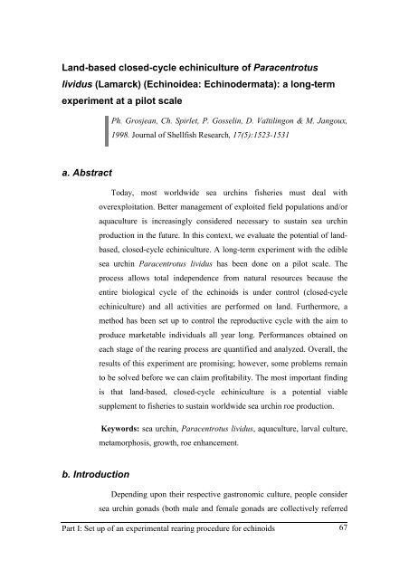 Growth model of the reared sea urchin Paracentrotus ... - SciViews