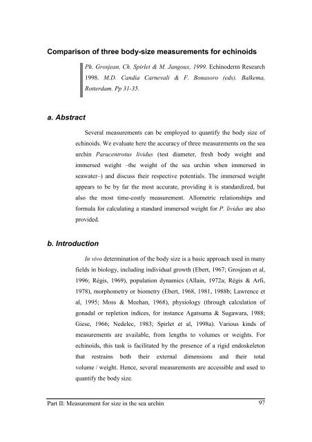 Growth model of the reared sea urchin Paracentrotus ... - SciViews