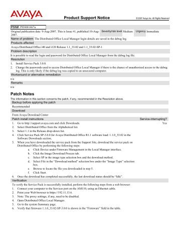 Product Support Notice Patch Notes - Avaya Support