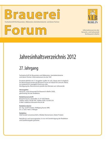 Jahresinhaltsverzeichnis 2012 - und Lehranstalt für Brauerei in Berlin