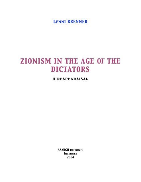 ZIONISM IN THE AGE OF THE DICTATORS