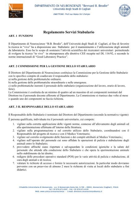 Regolamento Servizi Stabulario - Università degli studi di Cagliari.
