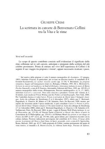 La scrittura in carcere di Benvenuto Cellini tra la Vita e le rime