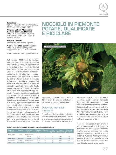 nocciolo in piemonte: potare, qualificare e riciclare - Regione ...