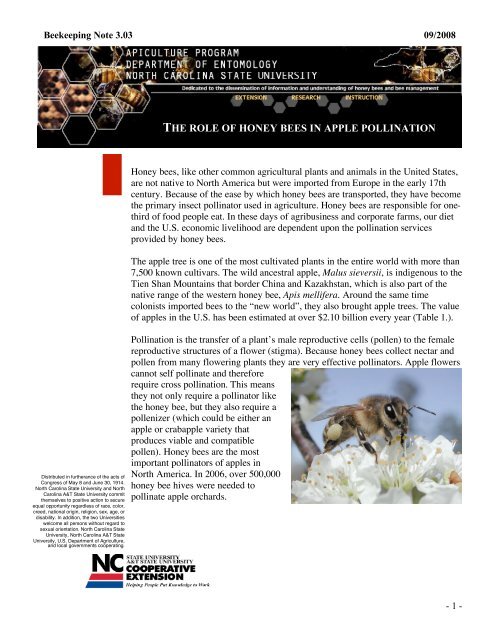 the role of honey bees in apple pollination - North Carolina State ...