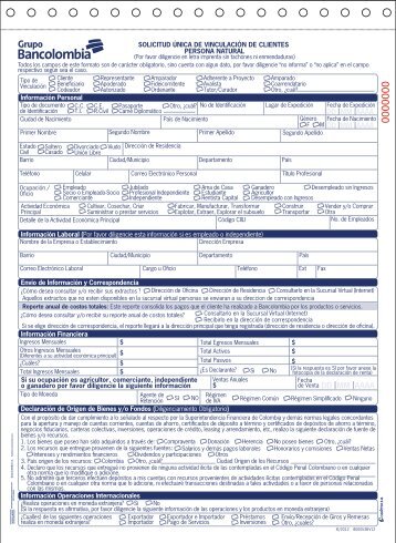 Formato de vinculación persona natural (F-557) - Bancolombia