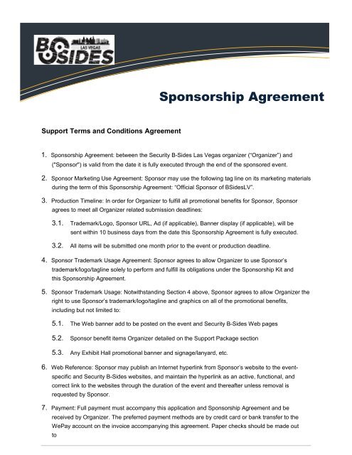 Sponsor Agreement Security B Sides