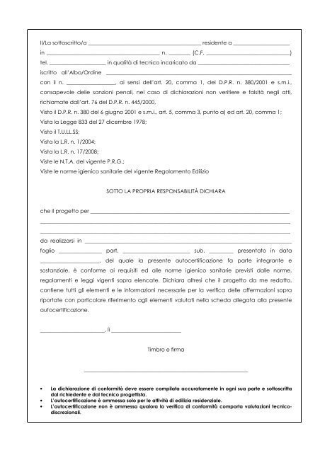 autocertificazione conformità igienico sanitaria - Comune di Umbertide