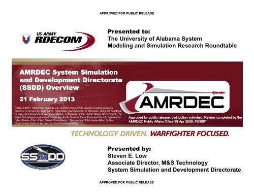 AMRDEC System Simulation and Development Directorate (SSDD ...