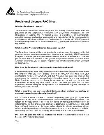 Provisional License: FAQ Sheet - Apegga